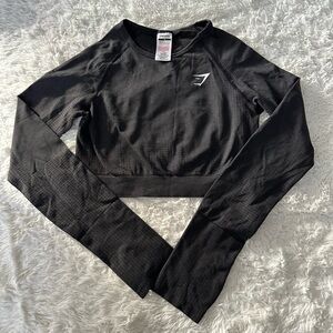 Gymshark Long Sleeve Crop Top, Black Marl Medium